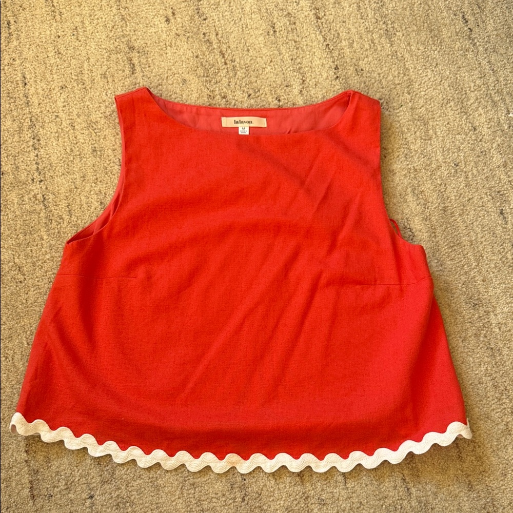 Red Sleeveless Top with Scalloped Hem